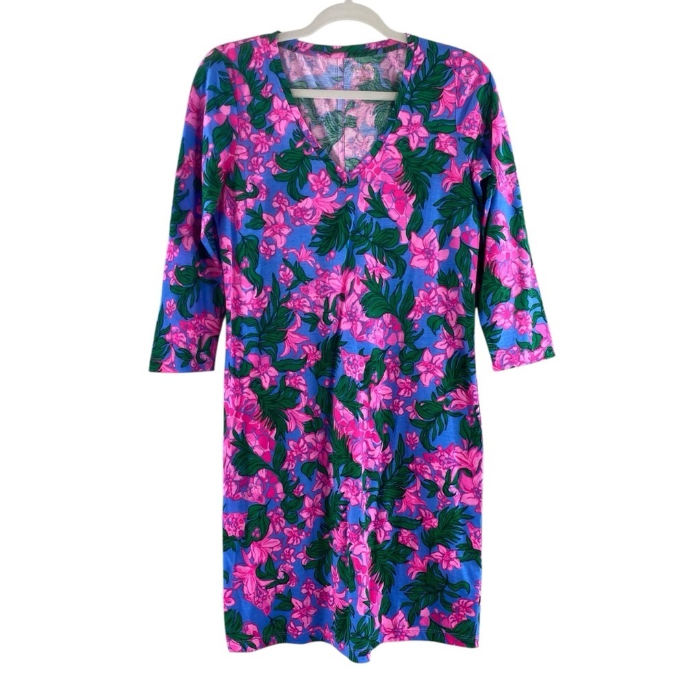 Lilly Pulitzer Tessa Floral Print‎ Vneck Cotton Tshirt  Mini Dress Sz Small